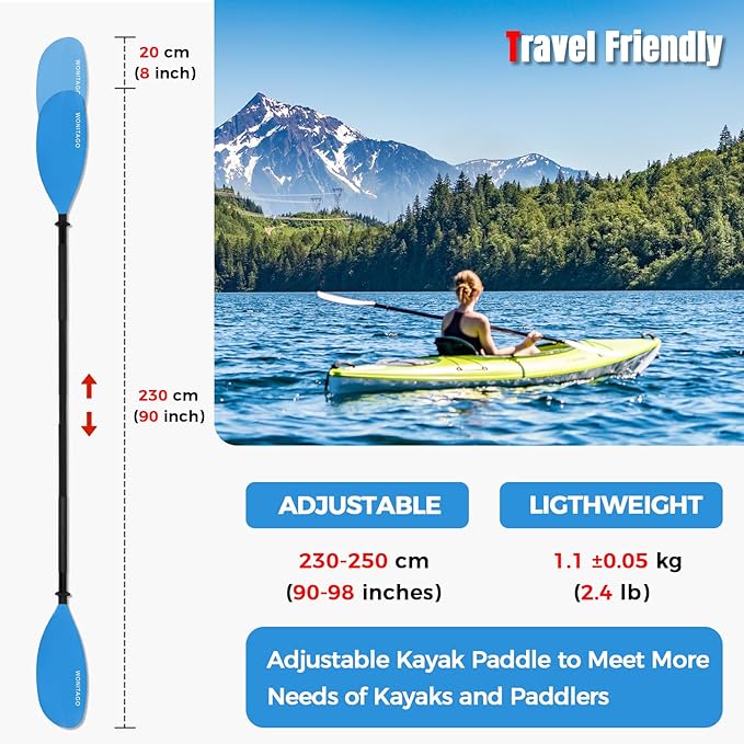 Kayak Paddles with Alloy Shaft and PP Blade, Floating Kayaking Oars, Adjustable 230-250 cm/90-98 Inches, 210-230 cm/82-90 Inches-StrideForce Fitness