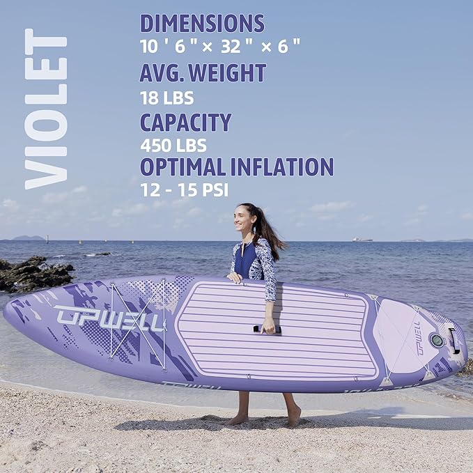 UPWELL 10'6"/11'/11'6" Inflatable Paddle Board, Stand Up Paddlboard for Youth & Adults, Stable Design, Premium SUP Accessories, Backpack, Leash, Hand Pump, Fins-StrideForce Fitness