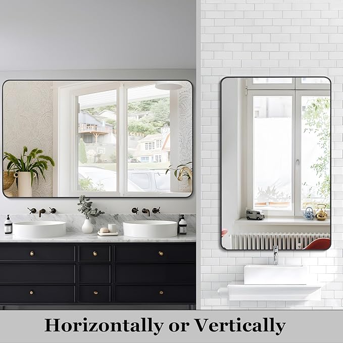 Black Bathroom Mirror, 30" x 40" Wall Mirror with Metal Frame, Decorative Rectangular Vanity Mirror for Bedroom Bathroom Living Room Entryway (Horizontal/Vertical)-StrideForce Fitness