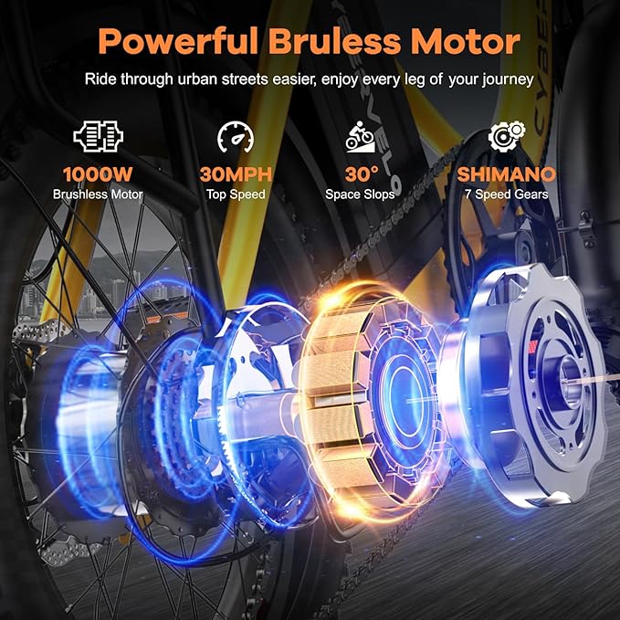 Foldable Electric Bike for Adults, Peak 1000W Brushless Motor 30MPH 70Miles City Commuter Ebike, 48V 20AH Lithium Battery, 20" Fat Tire 7-Speed E-Bicycle with Front Suspension Colourful LCD Display-StrideForce Fitness