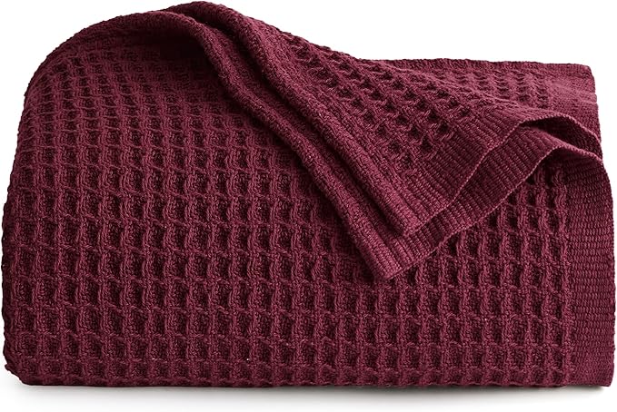 Bedsure 100% Cotton Blanket Twin XL Size for College Dorm - Breathable and Soft, Waffle Weave Twin Blanket for Summer, Dorm Room Essentials, Red, 66x90 inches-StrideForce Fitness