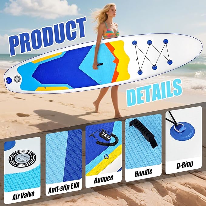 Inflatable Stand Up Paddle Board 10‘x30‘‘- Ultra-Light SUP with Backpack, Pump, Paddle, Coil Leash, 3 Fins, Repair Kit, Stable Design, Non-Slip EVA Deck for Adults & Youth-StrideForce Fitness