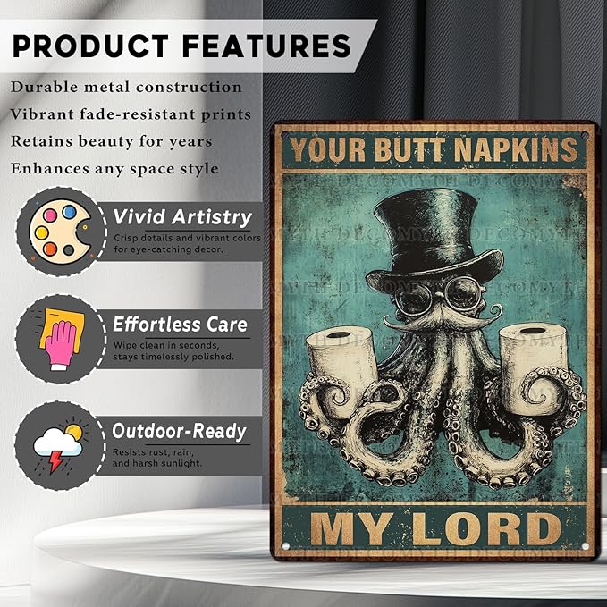 Funny Octopus Retro Metal Tin Sign Nautical Bathroom Decor Toilet Restroom Funky Home Decor Wall Art Sign 12 * 16inch-StrideForce Fitness