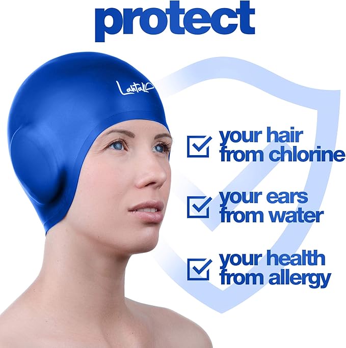 3D Swim Caps - Ear Protection Swimming Cap for Women & Men - Silicone, Waterproof - Fits Long & Short Hair - Adult & Youth-StrideForce Fitness