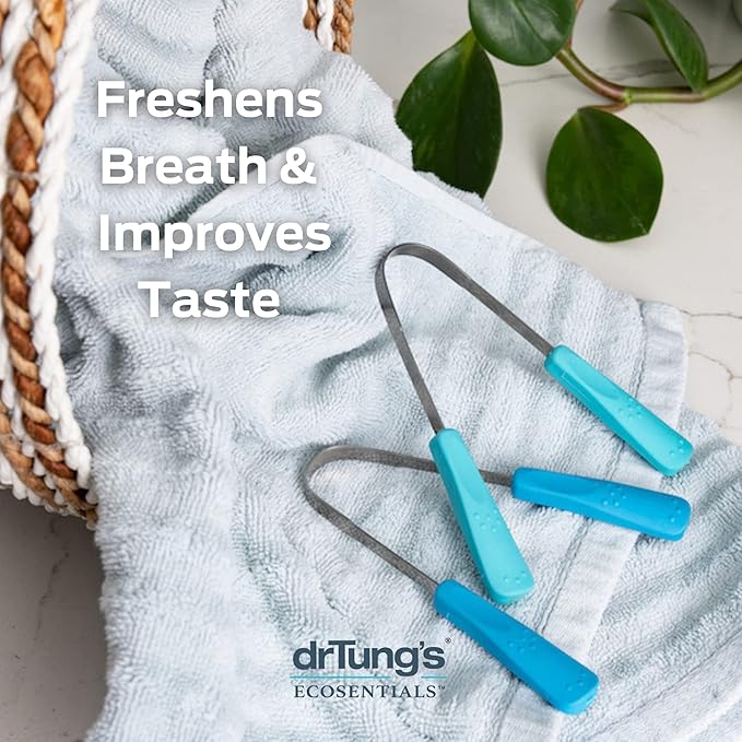 drTung's Stainless Tongue Scraper - Tongue Cleaner for Adults, Kids, Helps Freshens Breath, Easy to Use Comfort Grip Handle, Comes with Travel Case - Stainless Steel Tongue Scrapers (2 Count)