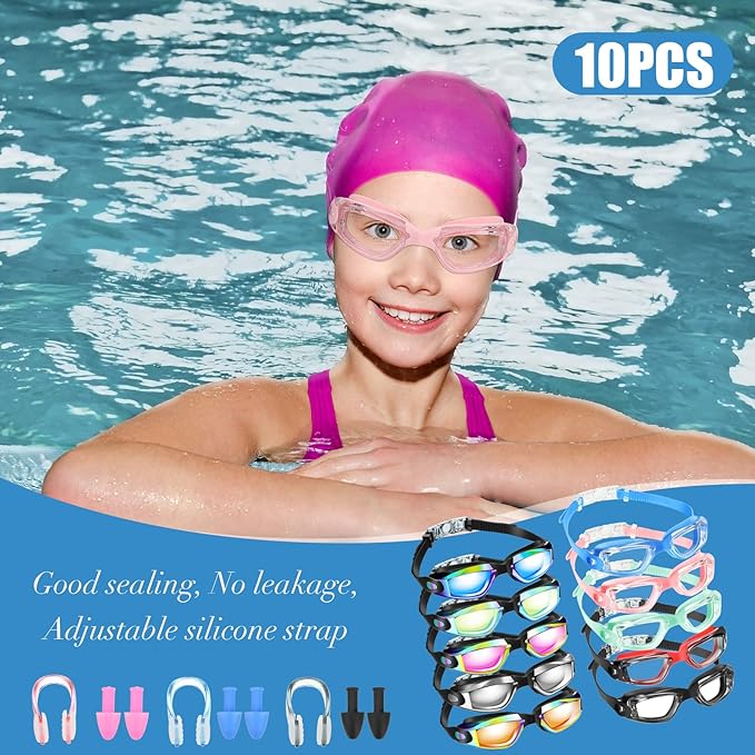 Konohan 10 Pack Swim Goggles Bulk for Kids adult Pool Goggles Anti Fog Silicone No Leak Swimming Glasses for Men Women Youth-StrideForce Fitness