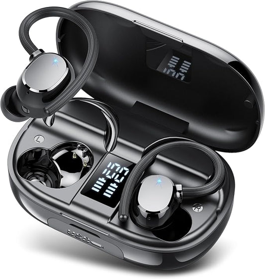 Ear Buds Wireless Bluetooth Earbuds Sport 2025 New Bluetooth 5.3 Headphones with LED Display 128H Playtime Powerful Bass Over Ear Earphones with Earhooks IP7 Waterproof for Gym/Running/Workout-StrideForce Fitness