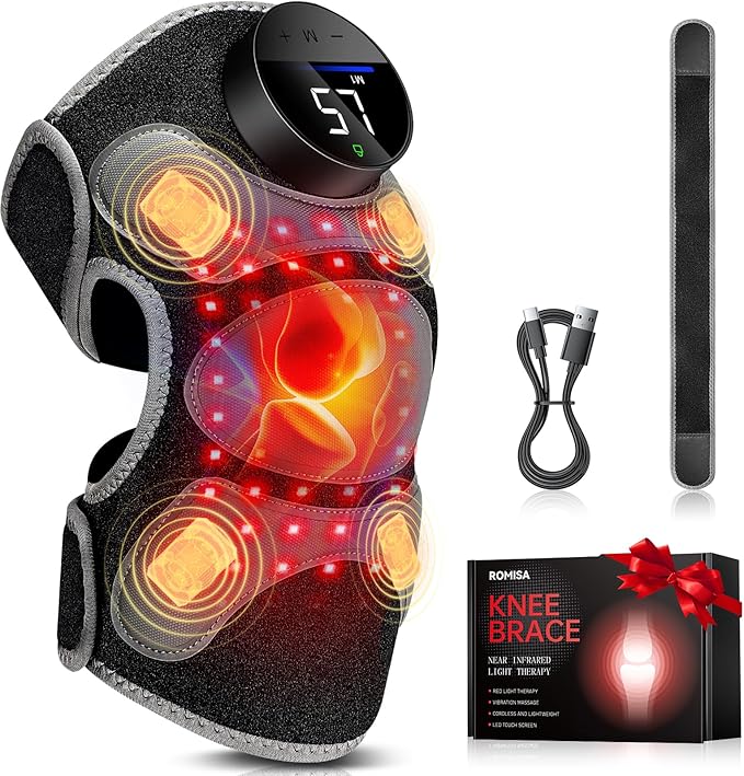 Upgraded PRO Red Light Therapy Knee Brace & 4 Vibration Massage - Wireless Rechargeable Controller, 660nm&850nm Red Light Therapy Heated Device for Knee/Elbow/Shoulder Pain-StrideForce Fitness