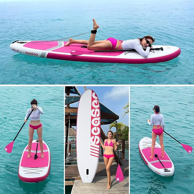 Inflatable Stand Up Paddle Board with Sup Board Accessories, Durable, Lightweight,Wide Stable Design,Wide Non-Slip Deck, Non-Slip Comfort Deck Pink Paddle Board for Women & Girls-StrideForce Fitness