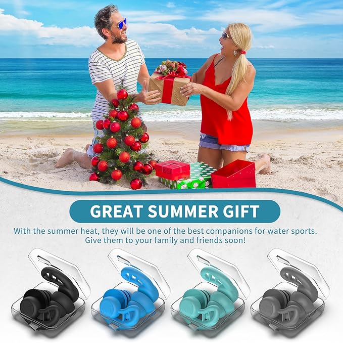 Swimming Ear Plugs for Adults, 4 Pairs Reusable Silicone Waterproof Colorful Swim Earplugs for Swimming Showering Snorkeling Surfing and Water Sports, Water Ear Plugs for Men and Women-StrideForce Fitness