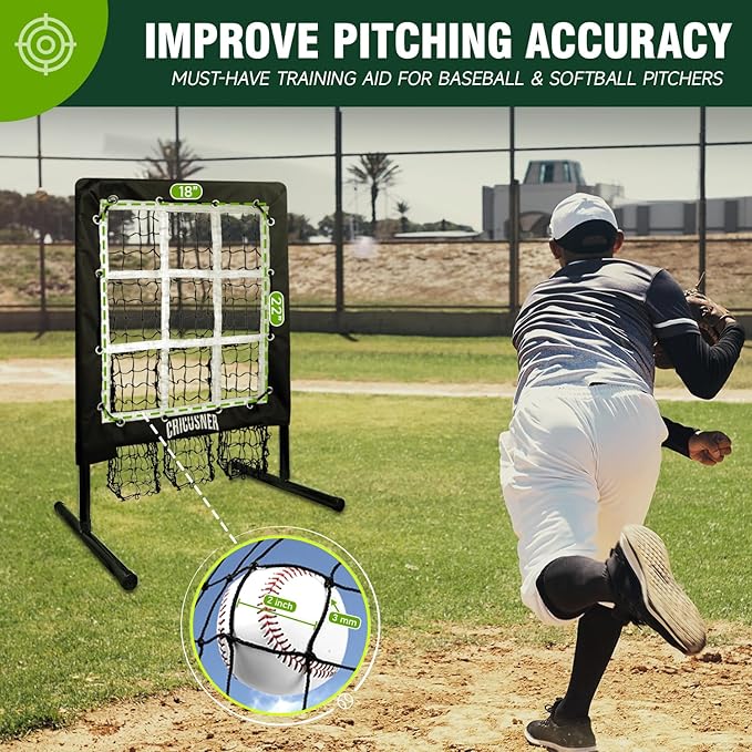 9 Hole Pitching Net, Heavy-Duty Baseball Net with Strike Zone for Pitching and Hitting, Height Adjustable Training Equipment with 9 Pocket Pitching Target for Baseball & Softball Practice-StrideForce Fitness