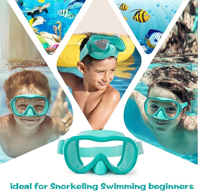 Kids Swim Goggles 180° Snorkel Diving Mask with Nose Cover, Anti-Fog Kids Swimming Goggles with Elastic Fabric Strap for Kids Boys Girls-StrideForce Fitness