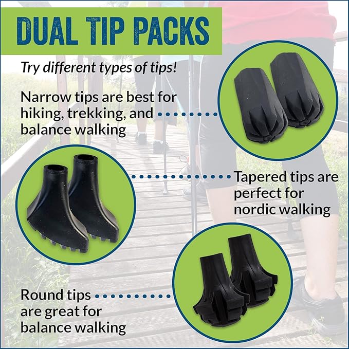 4 Pack of Extra Durable Rubber Replacement Tips (Replacement Feet/Paws/Ferrules/Caps) for Trekking Poles - Fits All Standard Hiking and Nordic Walking Poles-StrideForce Fitness