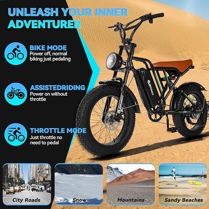 750W Electric Bike for Adults, 20" Fat Tire Electric Dirt Bike with 48V 13AH Removable Battery, Max 25 MPH & 35+Miles, LCD Display, Full Suspension Ebike for Snow/Beach/Mountains/Road-StrideForce Fitness