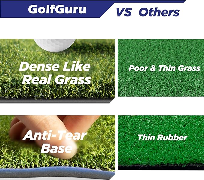 Golfguru Golf Mat, 5x4ft/5x5ft Dense Elite Golf Hitting Mats Practice with 10 Balls, 9 Tees, Heavy Duty Artificial Hitting Training Matt for Backyard Driving Chipping Indoor Outdoor Simulators-StrideForce Fitness
