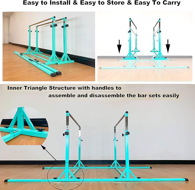 Gymnastics Double Horizontal Bars 3Play Parallel Bars Uneven Bars Gymnastics Training Kip Bar with 304 Stainless Steel Regulating Arms & Fiberglass Rail for Indoor Outdoor Home Club Use-StrideForce Fitness