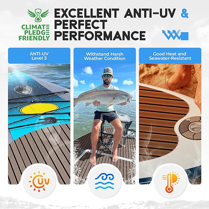 FOCEAN Boat Flooring EVA Foam Boat Decking Faux Teak Marine Flooring Boat Mat Boat Carpet Sheet for Motorboat RV Yacht Kayak Surfboard, 94.5"x 47.2"/35.4"/23.6"/15.7"-StrideForce Fitness