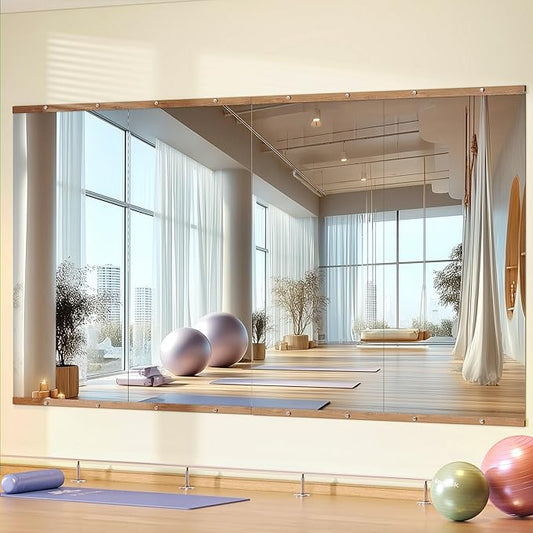 Hasipu 4Pcs 48''x24'' Home Gym Mirror Large Full Length Wall Mounted Full Body Mirror for Yoga Dance Fitness Exercise Studio Bedroom Garage, Frameless Tempered Glass Workout Mirrors Walnut Rectangular-StrideForce Fitness