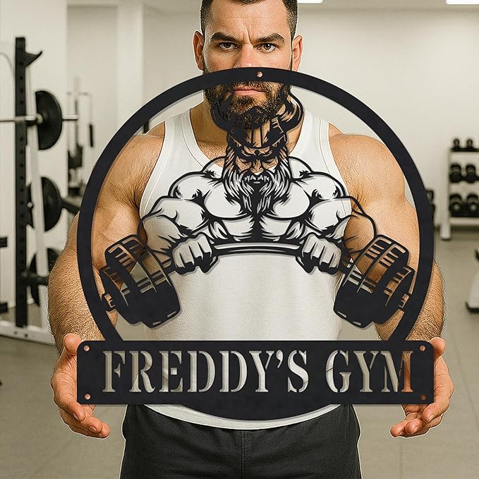 Custom Name Gym Metal Sign Personalized Fitness Wall Art Decor for Home, Workout Room, Garage, Powerlifting Center, Motivational Gift for Women, Men, Dad, Papa, Grandpa, Mother, Sister, Girls-StrideForce Fitness