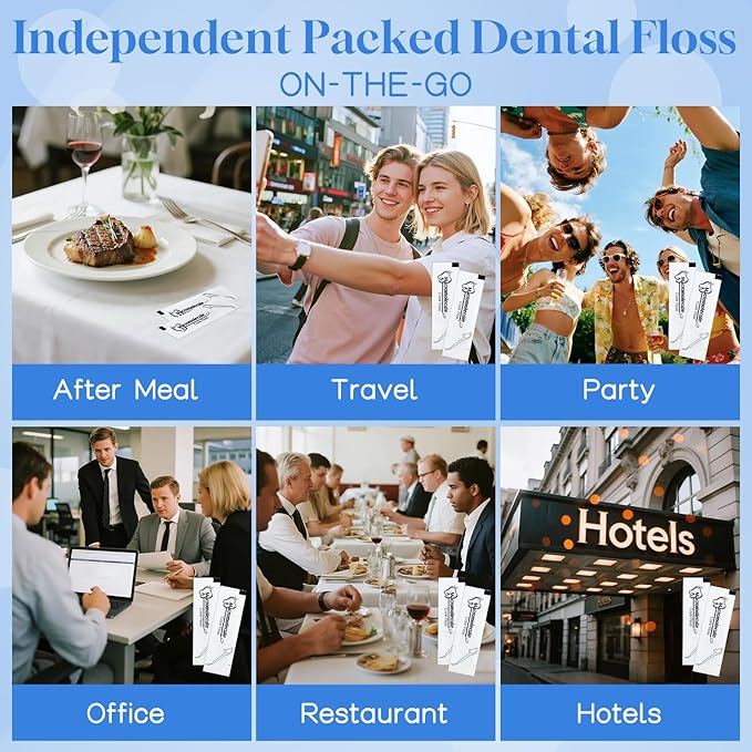 Individually Wrapped Dental Floss Picks Bulk Disposable Flossing Sticks Teeth Cleaning and Oral Care Travel Size Dental Tooth Floss Pack for Hotels, Weddings, Guests & Business Single Use (200 Pack)