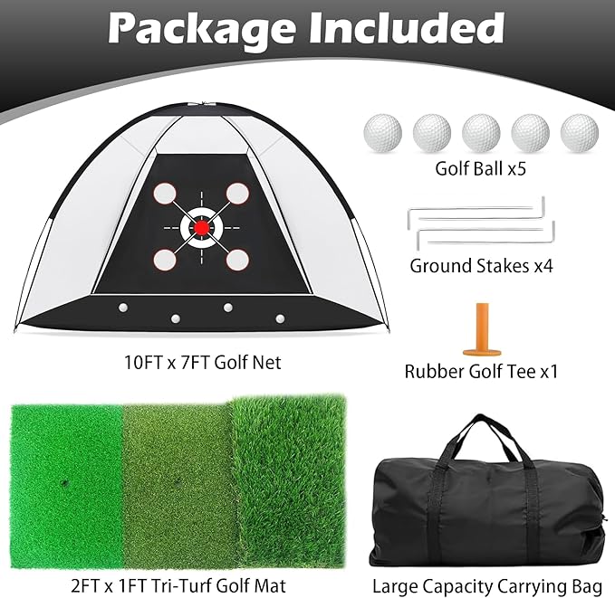 Golf Net,10x7FT with Golf Practice Mat,Hitting Aid Nets for Backyard Driving Chipping Training Swing with Target Outdoor or Indoor–Gifts for Men/Dad/Him-StrideForce Fitness