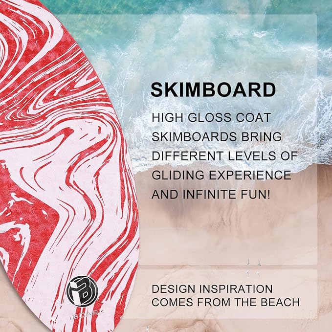41” Skipper Skimboard with High Gloss Coat Wooden Skim Boards for Beginners, Teenagers and Adults Beach Skimboard 3 Color Traction Pad to Choose-StrideForce Fitness