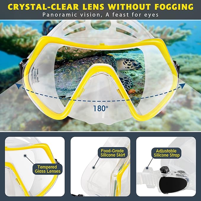 ZEEPORTE Mask Fin Snorkel Set, Travel Size Snorkeling Gear for Adults with Panoramic View Anti-Fog Mask, Trek Fins, Dry Top Snorkel and Gear Bag for Swimming Training, Snorkeling Kit Diving Packages-StrideForce Fitness