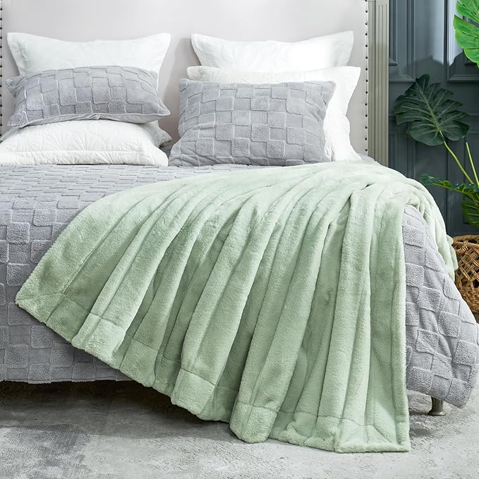 Cozy Bliss Faux Fur Throw Blanket for Couch, Cozy Soft Plush Thick Winter Blanket for Sofa Bedroom Living Room, 50 * 60 Inches Green-StrideForce Fitness