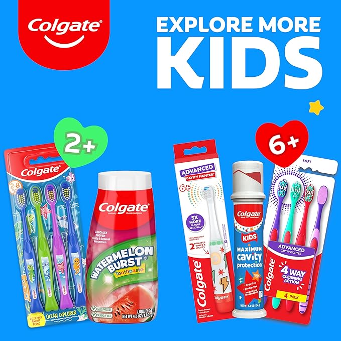 Colgate Kids Toothpaste Pump with Fluoride for Cavity Protection, Ages 6+, ADA Accepted, Bubble Fruit, 4.4 Ounce, 6 Pack