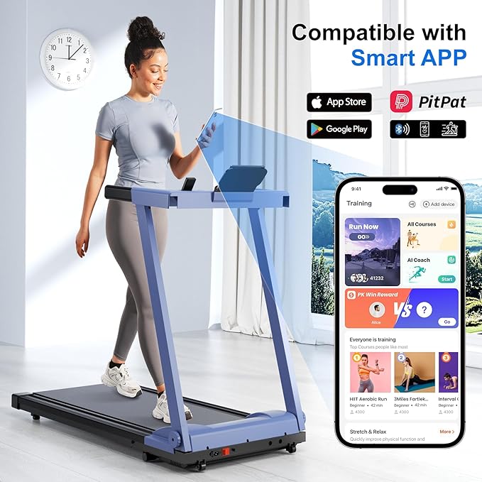 Treadmill with 5% Incline, 300lbs Capacity Folding 15 HP Small Treadmills for Home Portable Running Treadmill with Handles Quiet Brushless Dual Cushion System, Electric Compact Treadmil-StrideForce Fitness
