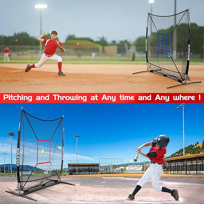 6 x 6 FT Baseball Net with 3 Diffferent Targets, Portable Practice Net for Batting，Hitting，Pitching and Throwing,Compact Package with Small Carrying Bag，Great for Kids-StrideForce Fitness