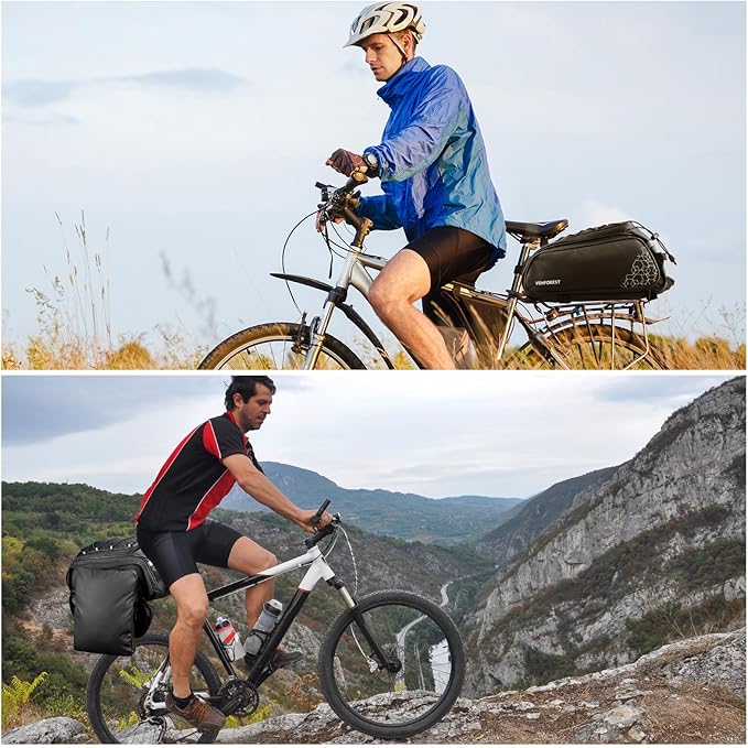 Bike Rear Rack Bag,20L PVC Waterproof Bike Trunk Bag for Road and Mountain Bikes,Multifunctional Bicycle Rear Seat Bag with Rain Cover Bike Saddle Bag for Cycling Trip (Black)-StrideForce Fitness