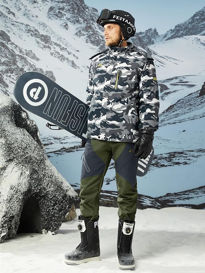 MAGCOMSEN Men's Snow Ski Pants Fleece Lined Water Resistant Winter Pants with 4 Zip Pockets for Snowboard Hiking Outdoor