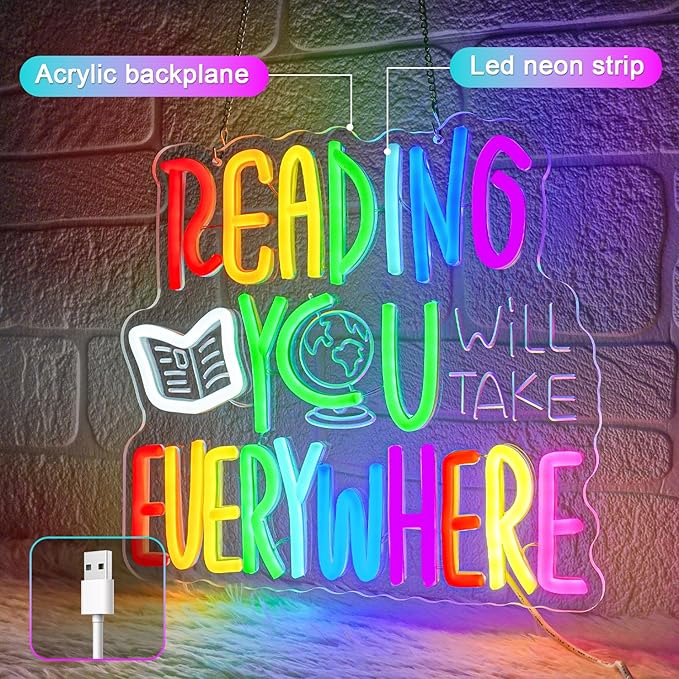 Reading Will Take You Everywhere Neon Sign,Classroom Neon Sign,Read Neon Signs for Classroom Inspirational Letter Led Sign Dimmable Classroom Neon Lights for Bedroom Dorm Library Bookstore-StrideForce Fitness