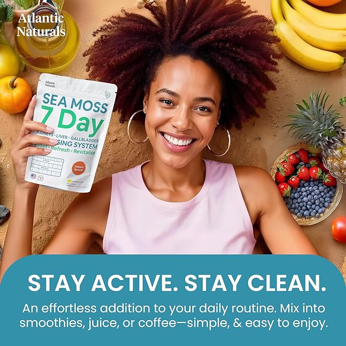 Atlantic Naturals Sea Moss 7 Day Detox Liver, Gallbladder & Kidney Cleanse - Support with Dandelion Root, Milk Thistle, Burdock Root, Red Clover, Chanca Piedra - Pineapple Flavor Drink Mix (14 oz)-StrideForce Fitness