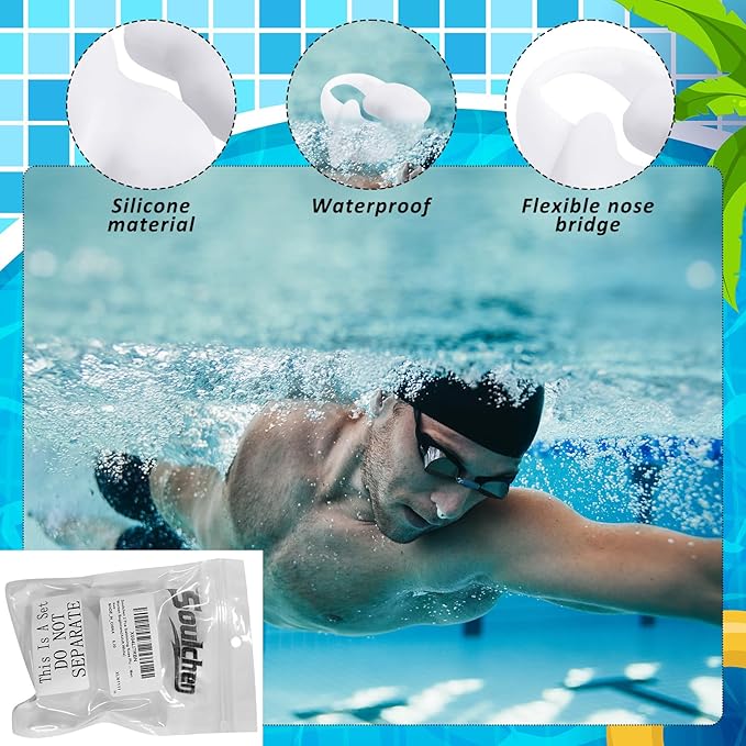 Soulchen 2 Pcs Swimming Nose Plugs Silicone Waterproof Painless Swim Nose Clip with Storage Box for Adults Kids Men Women Beginners-StrideForce Fitness