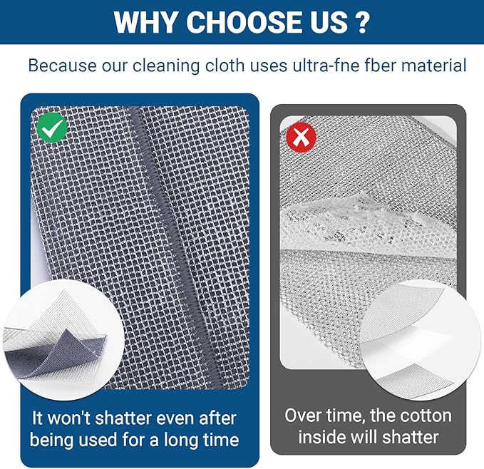 10 Pcs New Upgrade 3-Layer Non Scratch Wire Dishcloth,Wire Dishwashing Rag, Non-Scratch Wire Dishwashing Rags for Wet and Dry, Kitchen Cleaning Dish Rags for Cookware,Sinks, Dishes, Stove-StrideForce Fitness