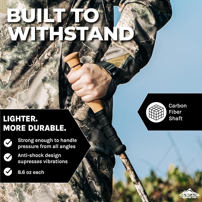 Cascade Mountain Tech Trekking Poles - Carbon Fiber Monopod Walking or Hiking Sticks with with Accessories Mount and Adjustable Quick Locks-StrideForce Fitness