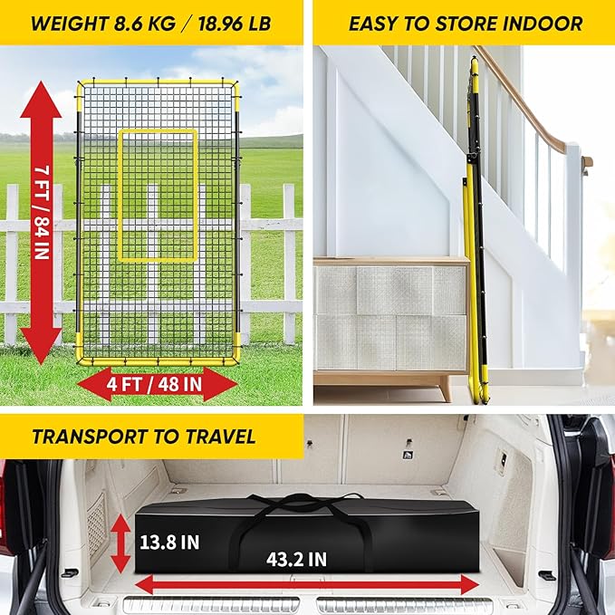 Adjustable Volleyball Rebounder Net Equipment 7x4 FT with Volleyball Practice for Adult Backyard Indoor Outdoor Training-StrideForce Fitness