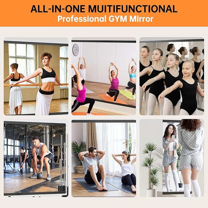 Hasipu 48''x30'' Home Gym Mirror Large Full Length Wall Mounted Full Body Mirror for Yoga Dance Fitness Exercise Studio Bedroom Garage, Frameless Tempered Glass Workout Mirrors Black Rectangular-StrideForce Fitness