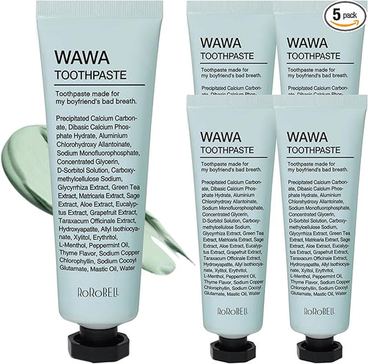 ROROBELL Wawa Toothpaste Made for My Boyfriend's Bad Breath, Sensitive Teeth, Improvement of Gum Problems/Peppermint Flavor/Made with Wasabi I 3.53 fl.oz (Pack of 5)