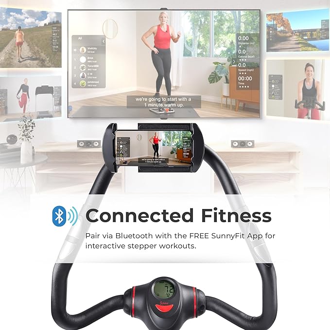 Sunny Health & Fitness 2-in-1 Premium Power Stepper with Resistance Bands, Low-Impact Cardio, Space-Saving, Height-Adjustable, with Enhanced Bluetooth Connectivity with Free SunnyFit App-StrideForce Fitness