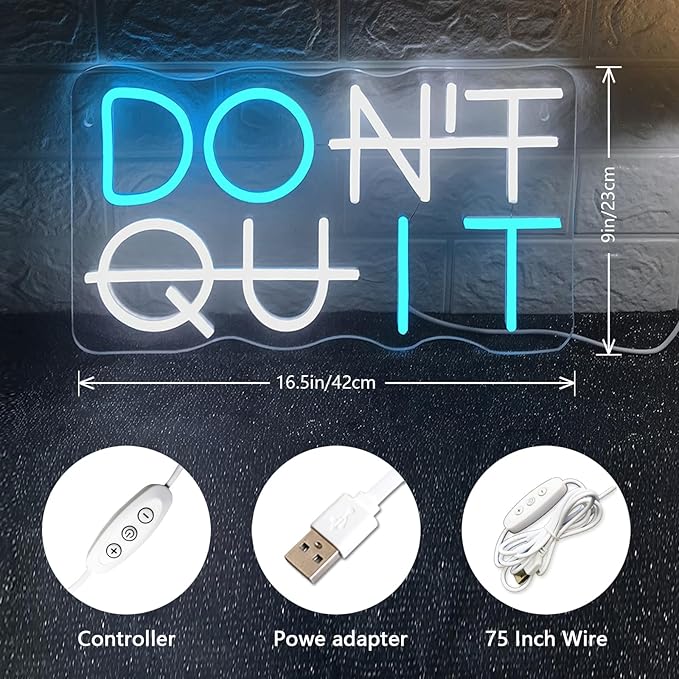 Do It Don't Quit Neon Sign USB Powered with Dimmable Switch for Wall Background Decor Room Decoration Inspirational Wall Art Office Bar Gym Parties Events Birthday Party 16.5x9 in-StrideForce Fitness