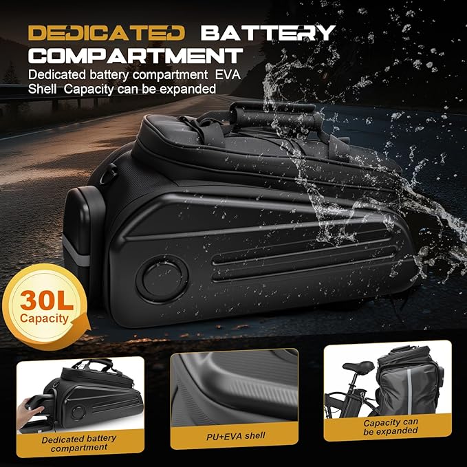 Bike Rack Bags, Hard Shell E Bike 30L Rear Rack Bag, Large Ebike Pannier with Waterproof Cover and Shoulder Strap for Commuter Travel Outdoor-StrideForce Fitness