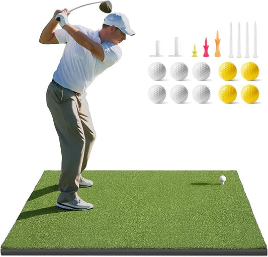 Golfguru Golf Mat, 5x4ft/5x5ft Dense Elite Golf Hitting Mats Practice with 10 Balls, 9 Tees, Heavy Duty Artificial Hitting Training Matt for Backyard Driving Chipping Indoor Outdoor Simulators-StrideForce Fitness