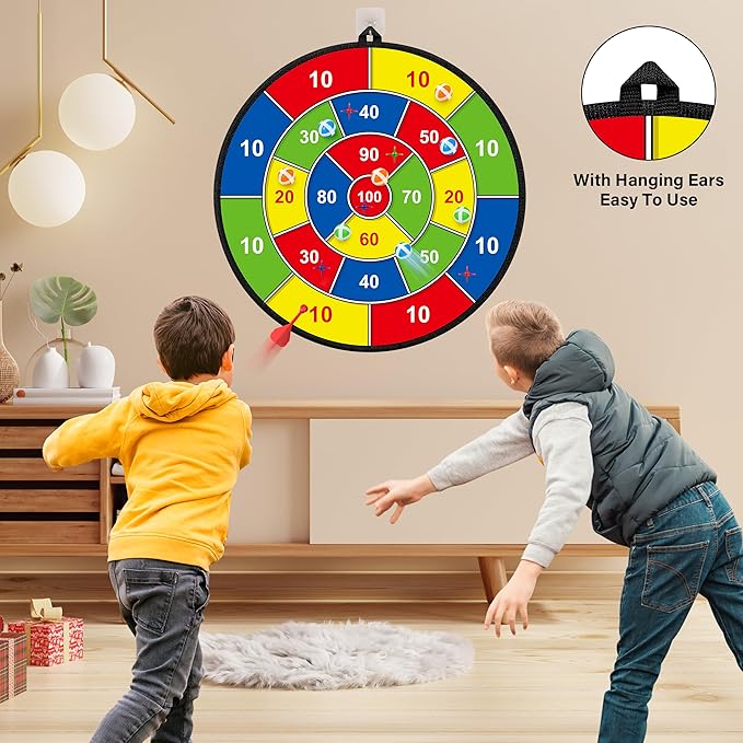 Large Dart Board for Kids, Kids Double-Sided Dart Board with Sticky Balls and Darts, Indoor/Outdoor Sport Fun Party Play Game Toys, Gifts for 3 4 5 6 7 8 9 10 11 12 Year Old Boys Girls-StrideForce Fitness