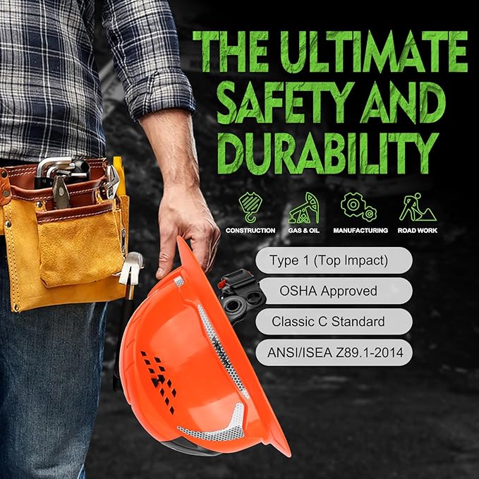 GREEN DEVIL Matrix Full Brim Hard Hat with Headlight Vented Construction Safety Helmet OSHA Approved Cascos De Construccion Work Hardhat for Men&Women-StrideForce Fitness