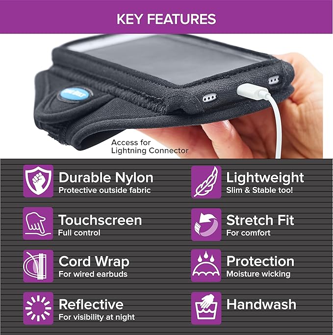 Tune Belt AB92EX3 Running Armband for iPhone 16/15/14/13 Pro Max, Plus, Galaxy Ultra/Plus/Note – Fits Large Phone with Large Case, Phone Holder Includes EX3 Strap Extender for XL Biceps (Black)-StrideForce Fitness