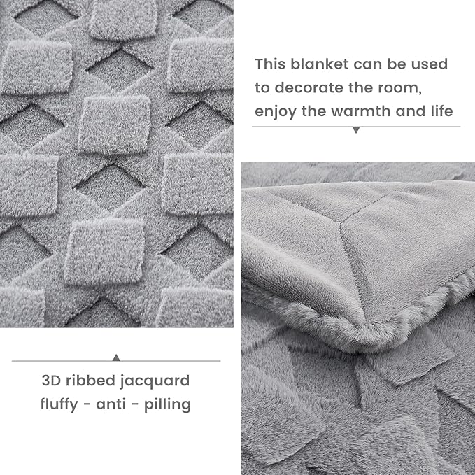 Cozy Bliss Faux Fur Throw Blanket for Couch - Soft Checkered Fuzzy Cozy Throw Gifts Blankets for Women,Grey Boho Blanket for Sofa Bedroom Living Room.50 * 60 Inches-StrideForce Fitness
