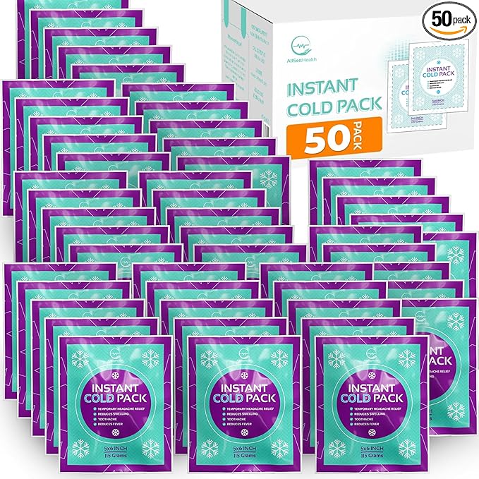 Instant Ice Cold Pack (6” x 5”) - 50 Packs Disposable Instant Ice Packs for Injuries | Cold Compress Ice Pack for Pain Relief, Swelling, First Aid, Toothache, & Outdoor Activities -Subscribe & Save-StrideForce Fitness